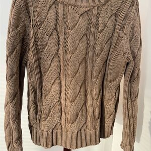 Sara Campbell Taupe Cable Knit Turtleneck Sweater